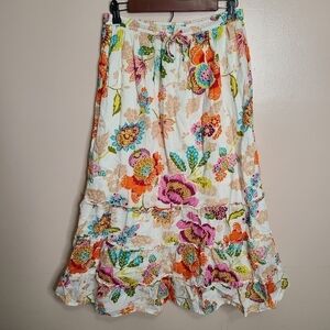 LifeStyle Floral Tiered Midi Skirt